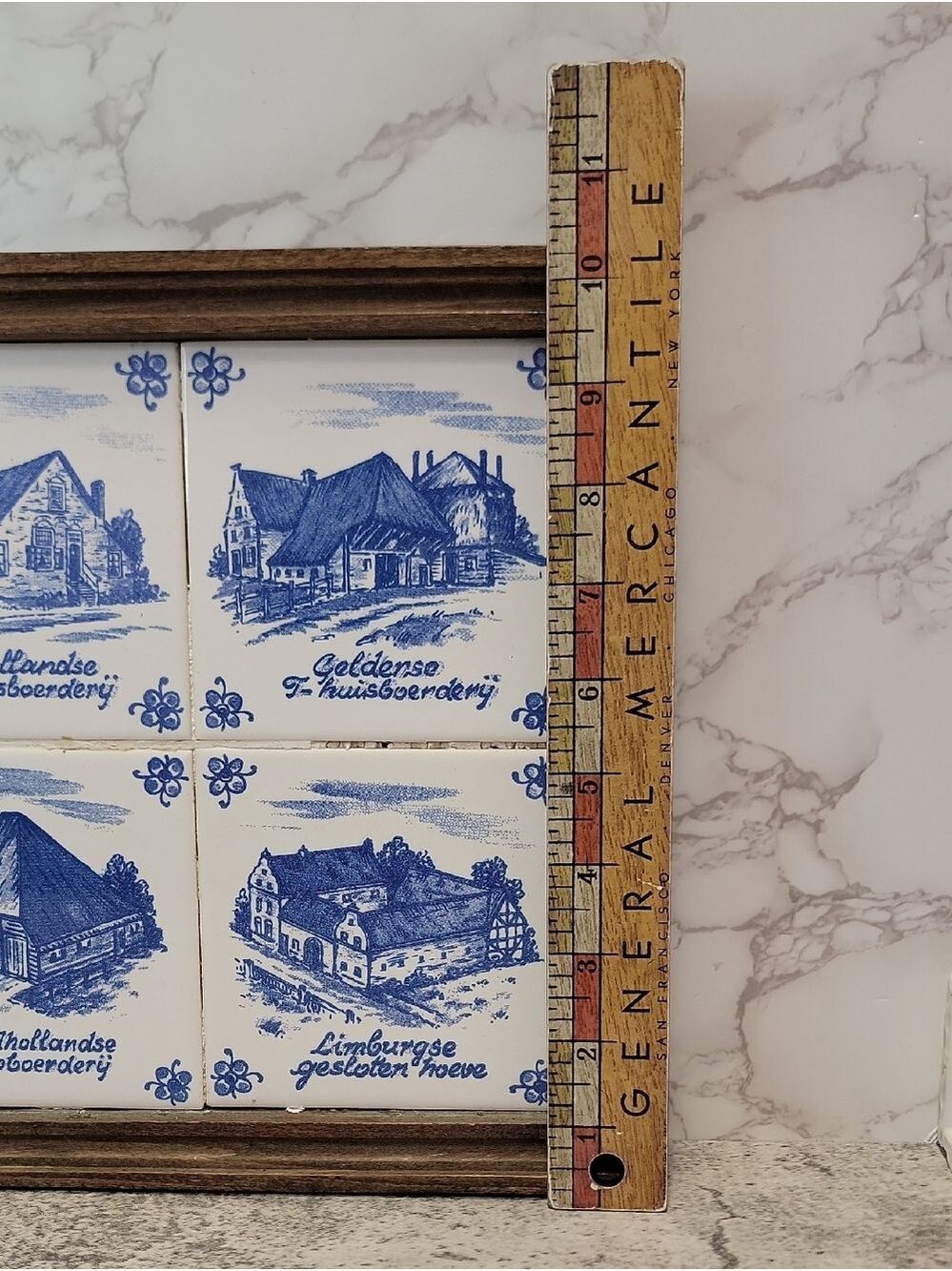 Vintage Dutch Farmouse framed tiles tray delft blue - Picture 5 of 14